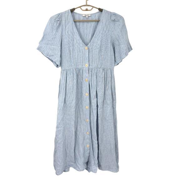 Madewell Cassie Button-Front Midi Dress in Linen - powder blue 2X Flowy Roomy - Picture 2 of 9